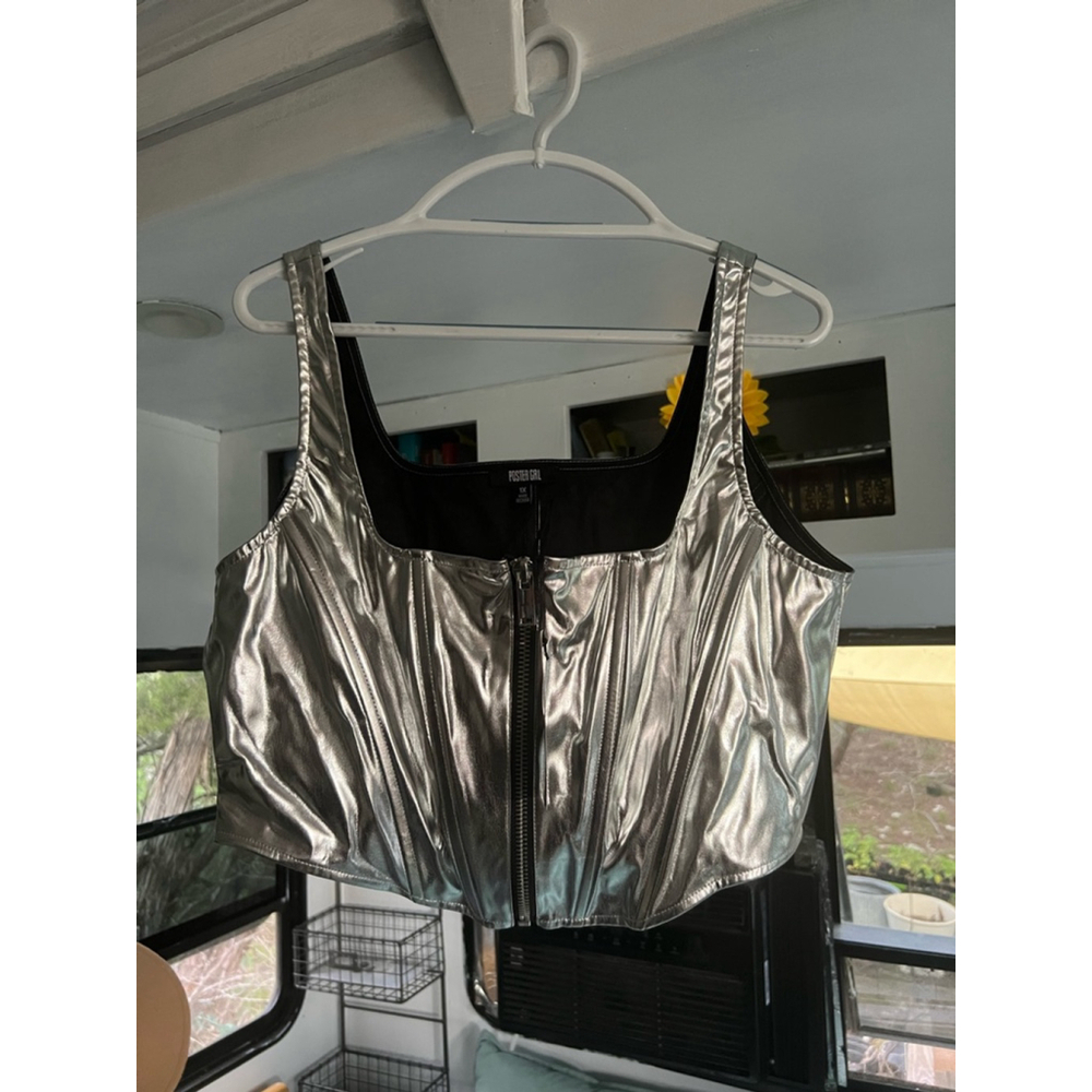 NWTs!!! Poster Girl Silver Corset Crop Top (size: 1X)